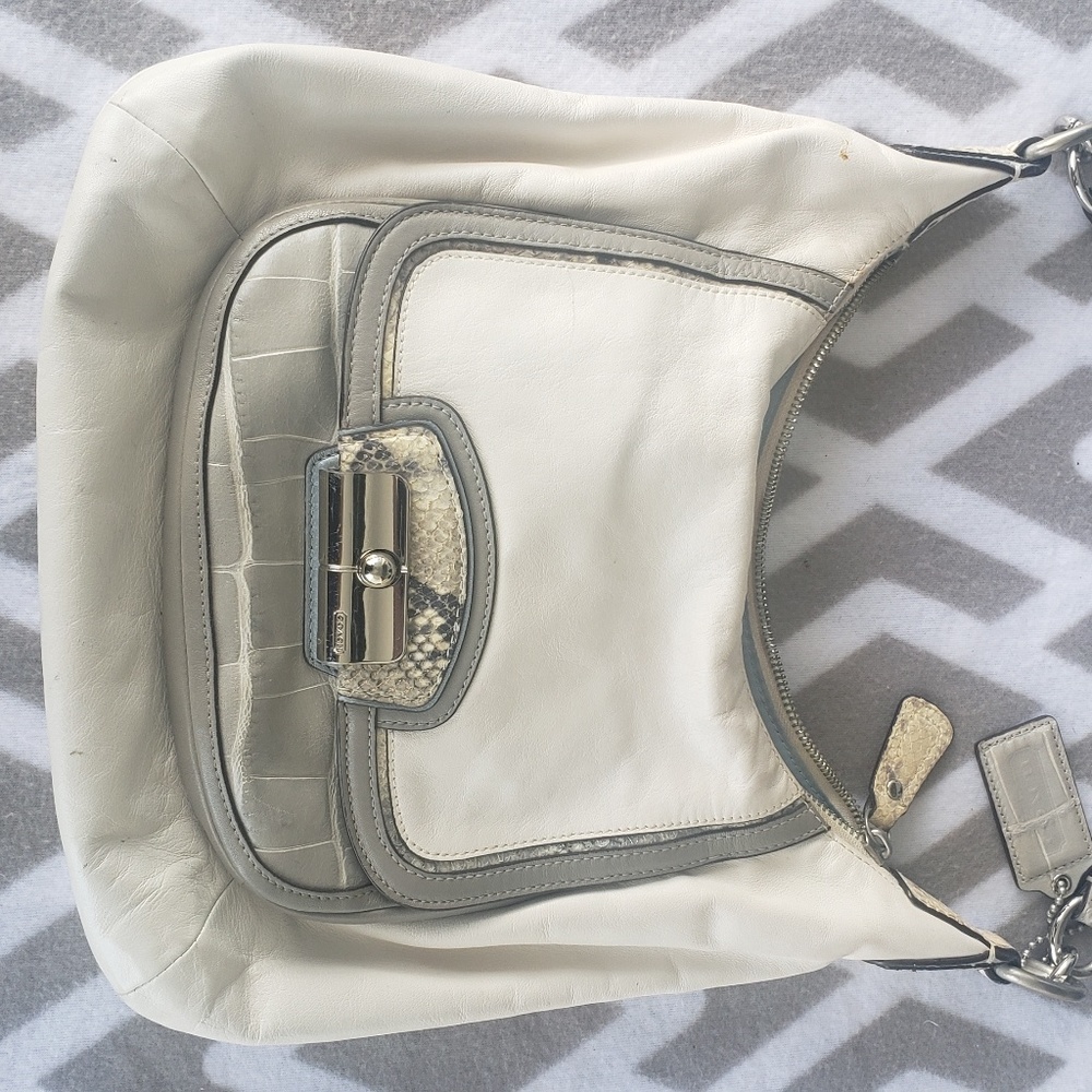Cream coach purse with snake skin gray accents
